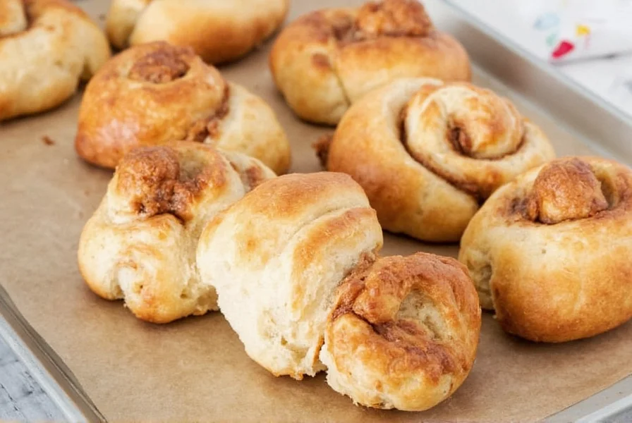 Professional food photography of golden-brown homemade cinnamon rolls with cream cheese frosting dripping down spiral layers