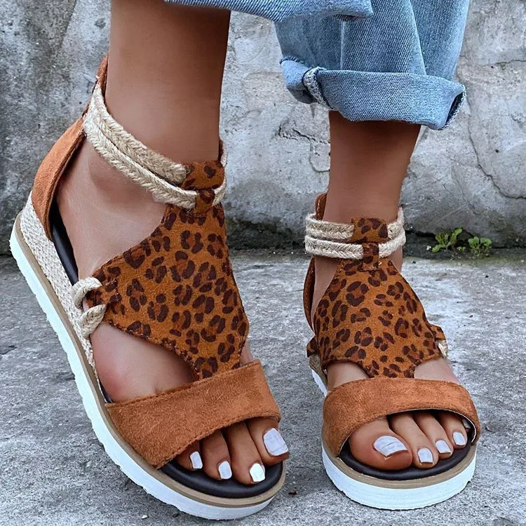 

Ladies Summer Open Toe Women's Increase Shoes Fashionable Anti Slip Leopard Stitching Womens Sandals Beach Shoes, Single color