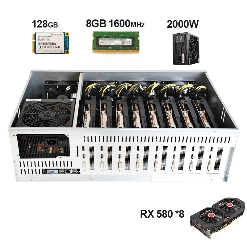 

S37 V2 Motherboard Set Combo 8pcs GPU RX 580 8G 64GB MSATA SSD Power Cable With DDR3 8GB Memory