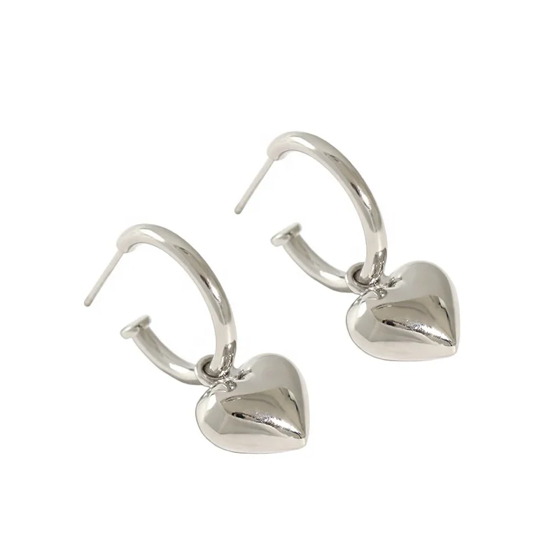 

Trendy Korea Drop Pendant Girl Jewelry Wholesale 925 Sterling Silver Gold Plated Minimalist Heart Earrings