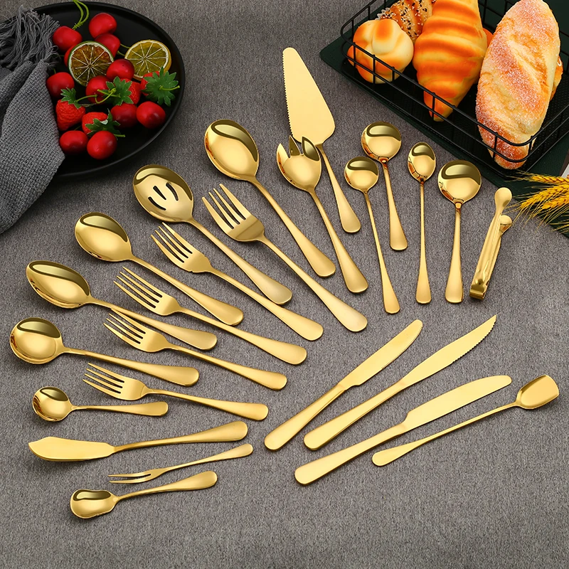 

Wholesale Spoon And Fork Set Luxury Golden Cutlery Set Stainless Steel Gold Silverware Flatware Gold Spoon