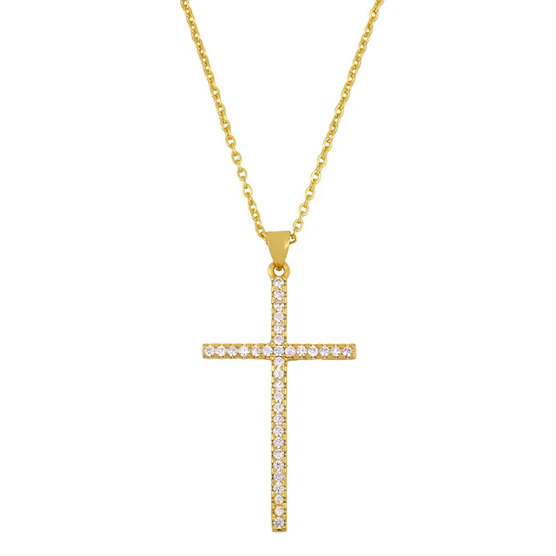 

Hot Trendy Female Jewelry Bling Cross Pendant With Colorful Zircon Simple Cross Necklaces Chain 18K Copper Plated, Gold