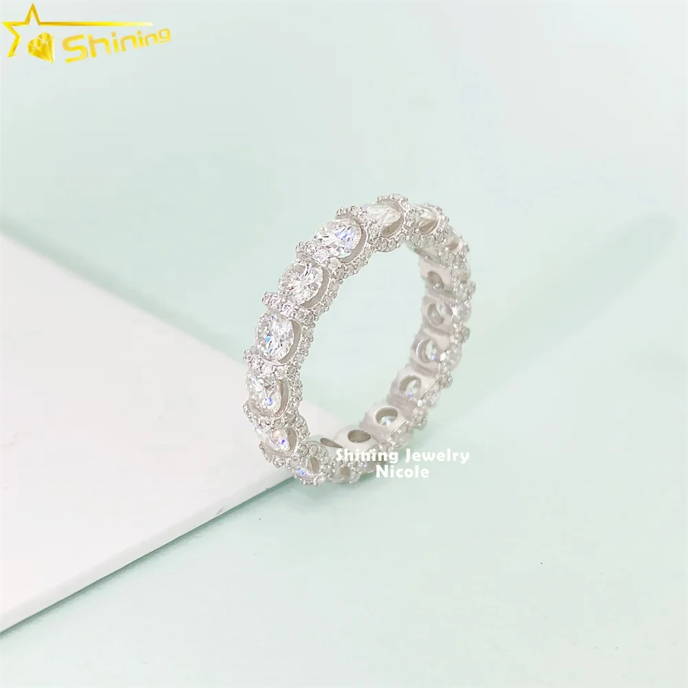 

Luxury 925 Silver Fully Iced Out 4.25MM GRA Moissanite Tennis Engagement Wedding Band Ring For Women