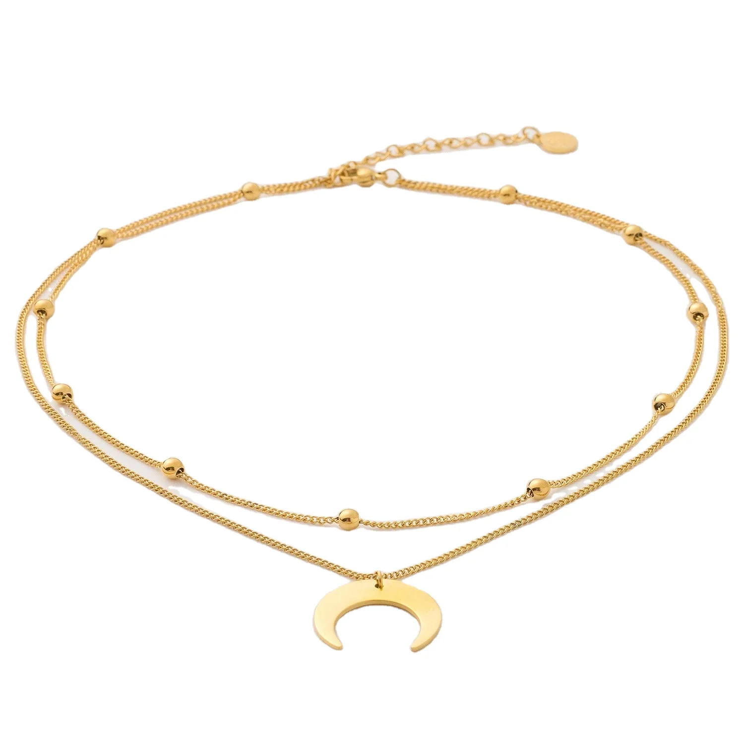 

2021 Trend 14K Gold Plated Stainless Steel Cuban Chain Crescent Pendant Necklace, Gold and silver
