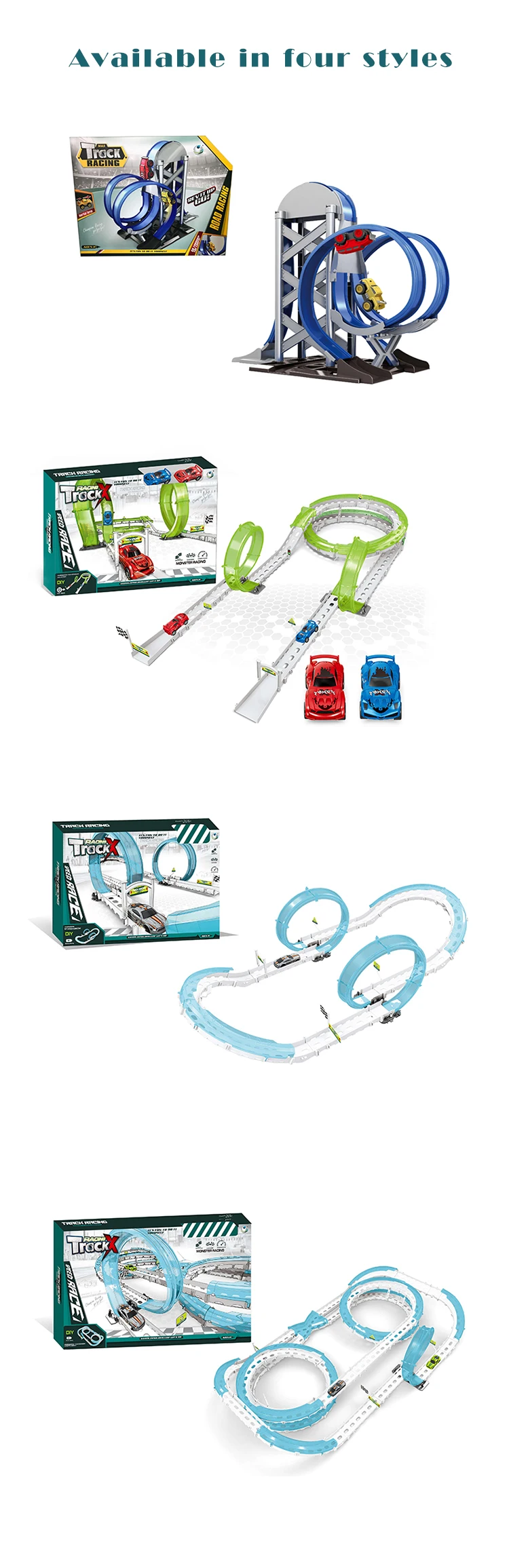 Kids educational DIY toy electric racing track toy with 2 electric cars