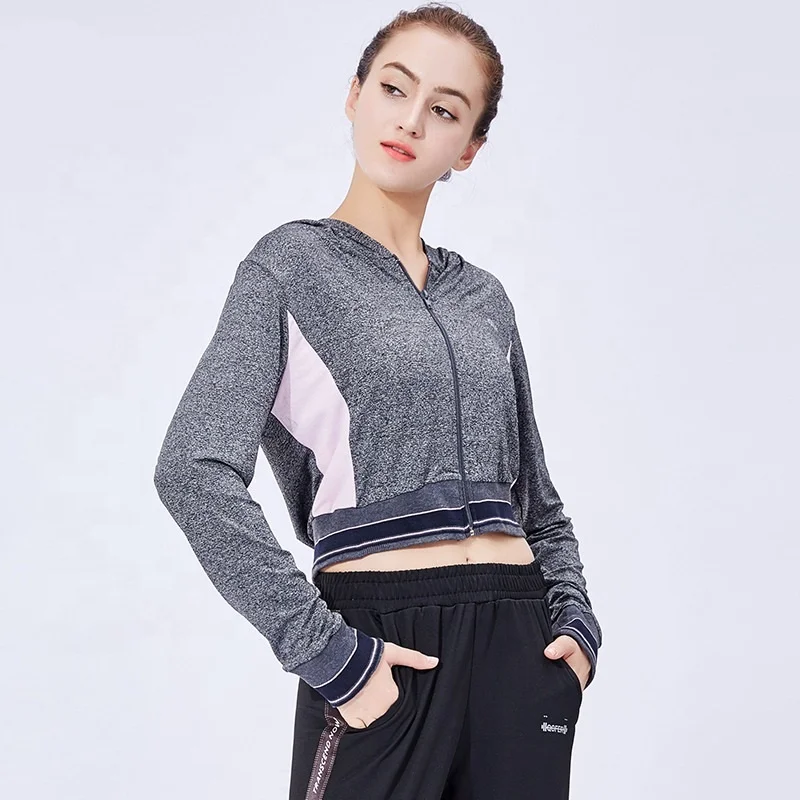

Gym Fitness Clothing Women Long Sleeves Activewear Sportswear Crop Jacket Top, Grey