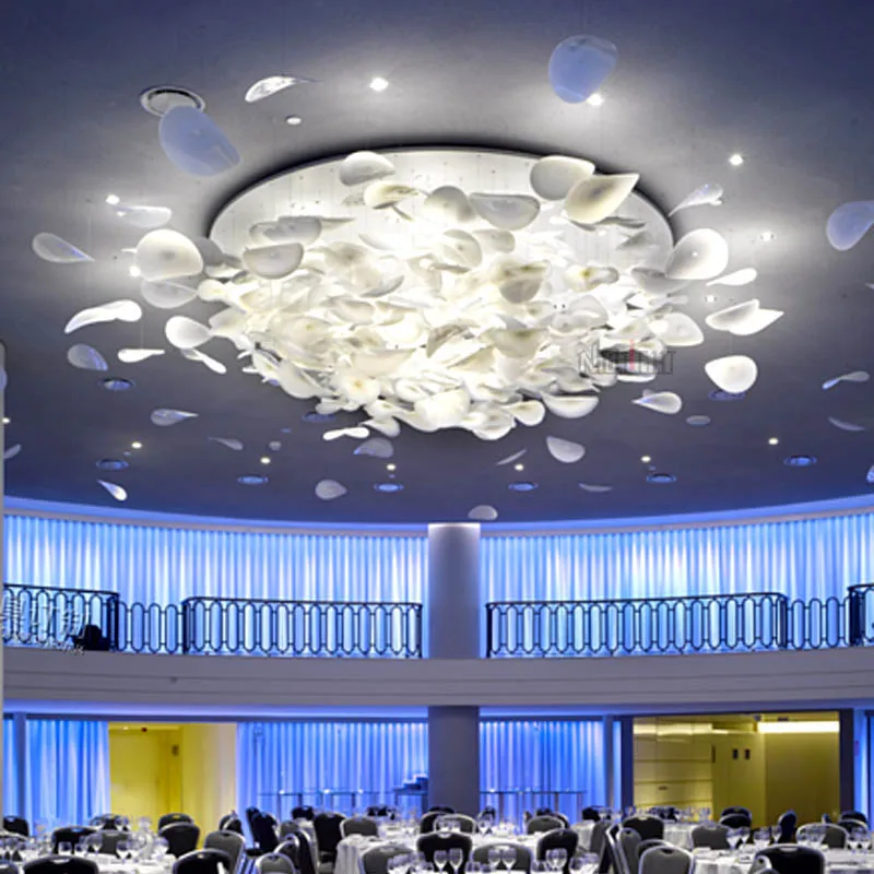 Customize the glass art Lotus leaf ceiling lamps for the foyer and living room of the hotel villa