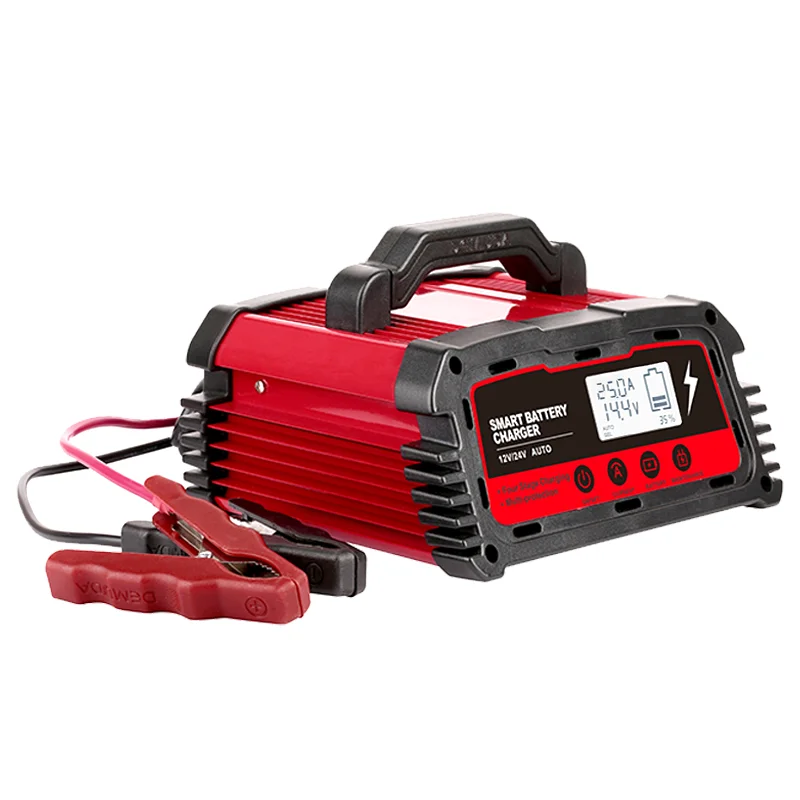 

Intelligent with clamp 80v to 250v 110v to 220v 12V/24V car battery charger and repair, Red/yellow