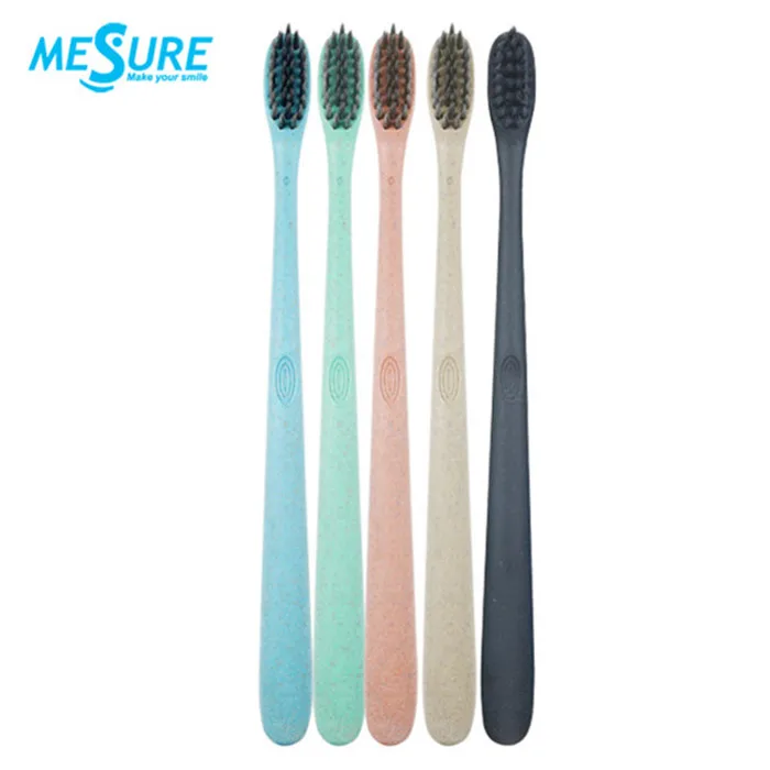 

Biodegradable eco friendly wheat straw black pack 5 charcoal toothbrush, Red,blue,yellow,green,orange,purple etc.