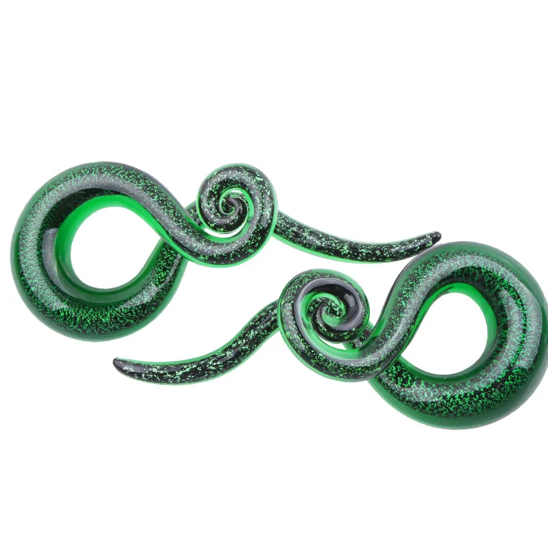 

10Pairs/Set Glass Hand Made Ear Spiral Taper Green Dangle Earring Gauges Expander Stretcher Flesh Plug Tunnel Piercing Jewelry