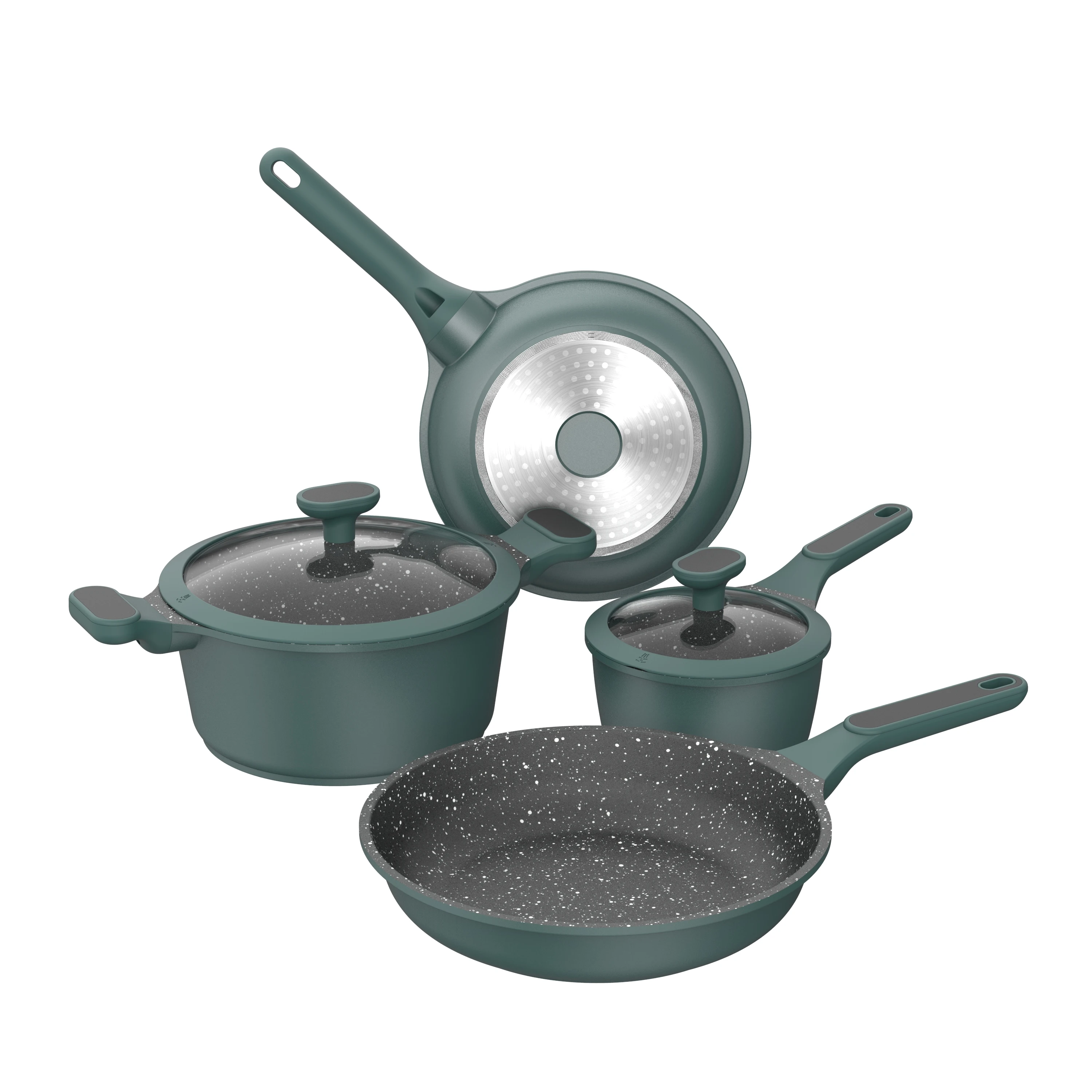 

BESCO Stock Escalation Series 6pcs Non Stick Granite Aluminum Cooking Sets Cookware Sets Kitchenware Sets with Glass Cover Green