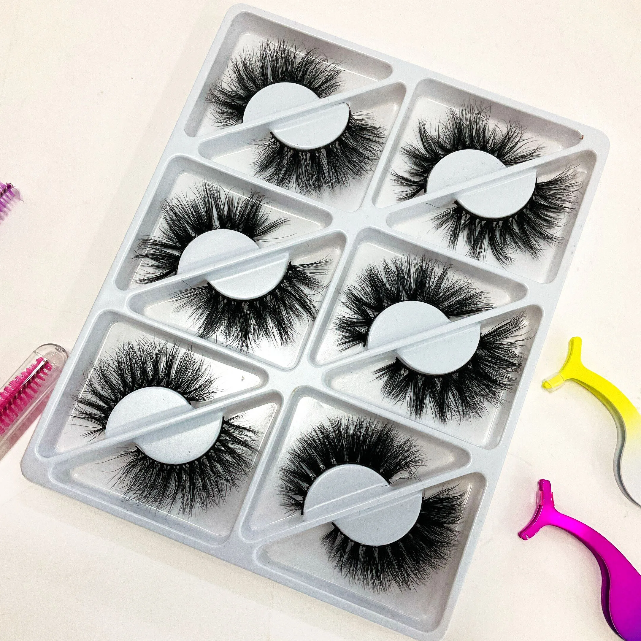 

Eyelash Packaging Custom Private Label Fluffy Wispy 3D 25mm Mink Eyelashes Vendor Wholesale, Black