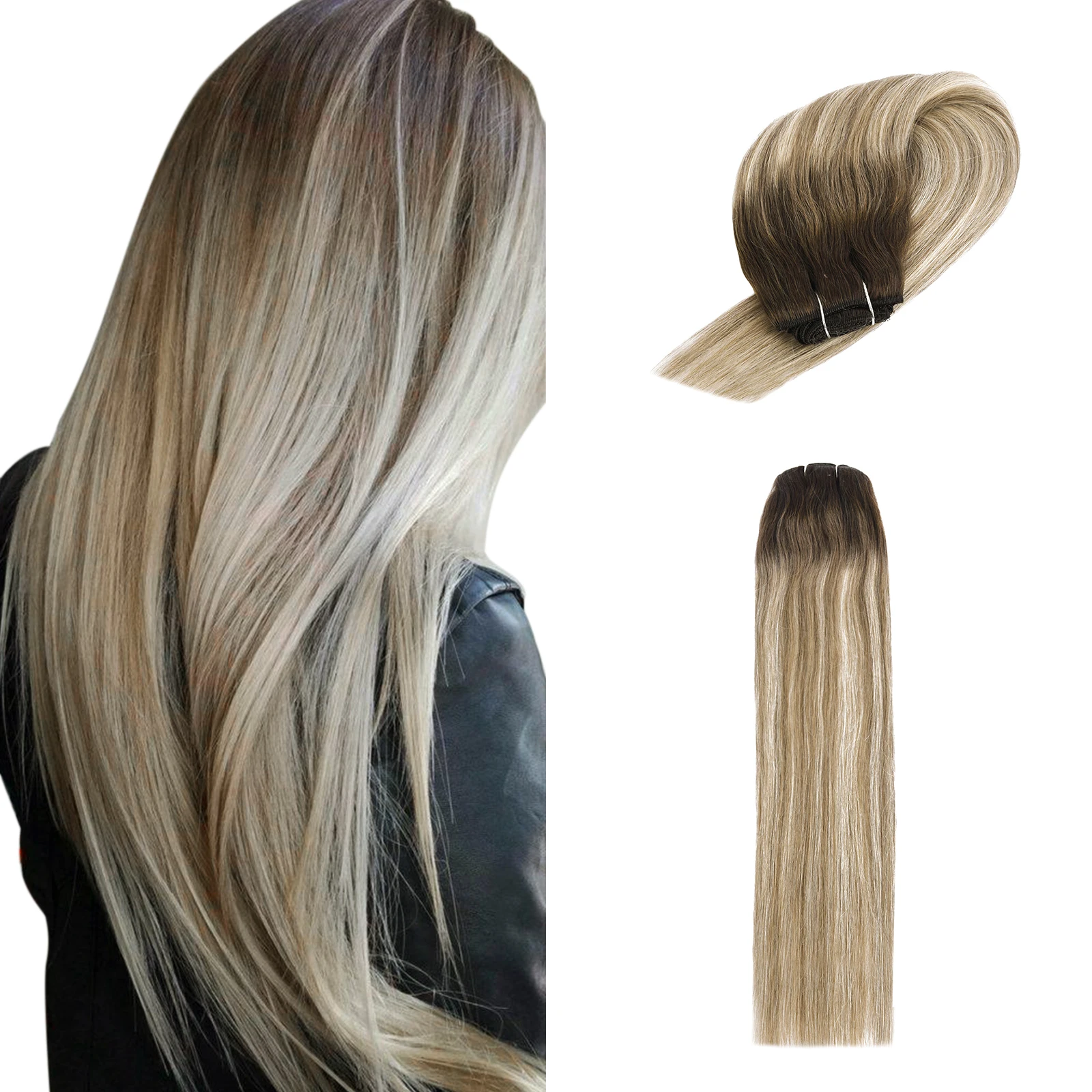 

Neitsi 100% Human Hair Weft Double Drawn Straight Premium Remy Unprocessed Weft Hair Ombre Natural Sew-in Hair Weft Bundles