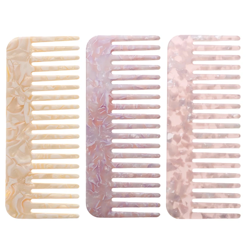 

wholesale OEM ODM private label wide tooth comb cellulose acetate common comb salon plastic detangler curly hair custom logo, Customized color