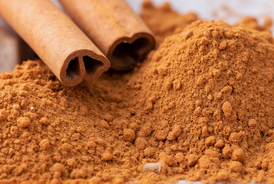 Close-up of cinnamon sticks and powder showing texture differences between Ceylon and Cassia varieties