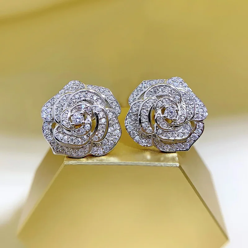 

2023 Summer S925 Sterling Silver Flower Zircon Jewelry Wedding Earrings For Women