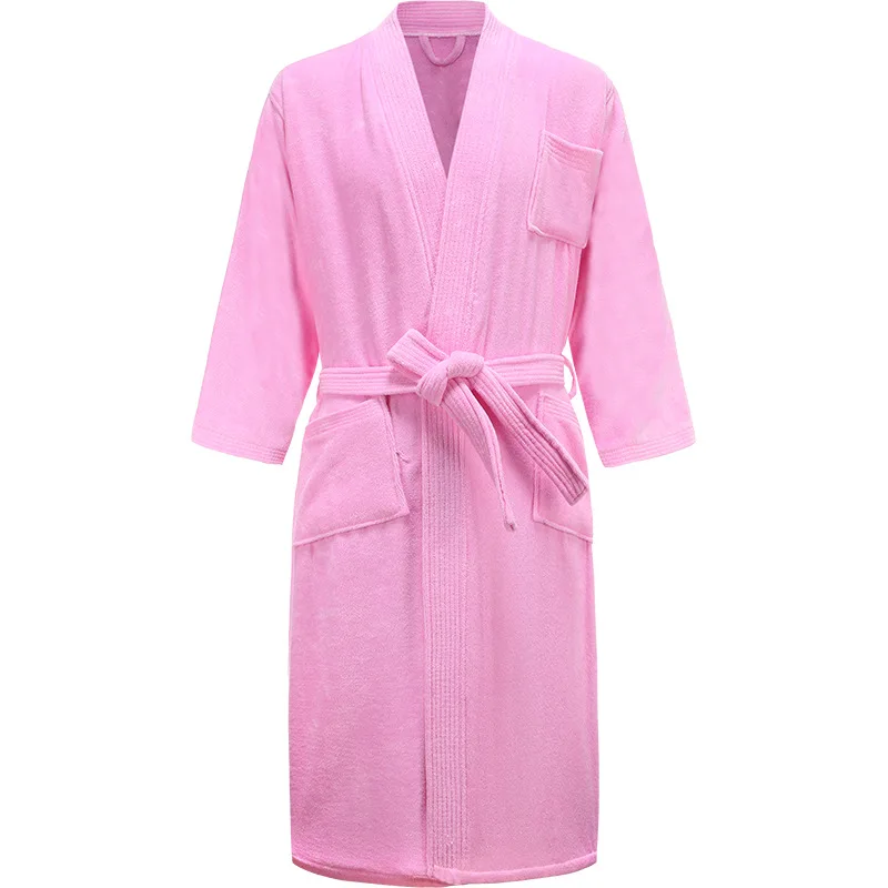 

Hot sale soft sleepwear solid 100% cotton pajamas terry V-neck hotel robe luxury bath robe, 4 color