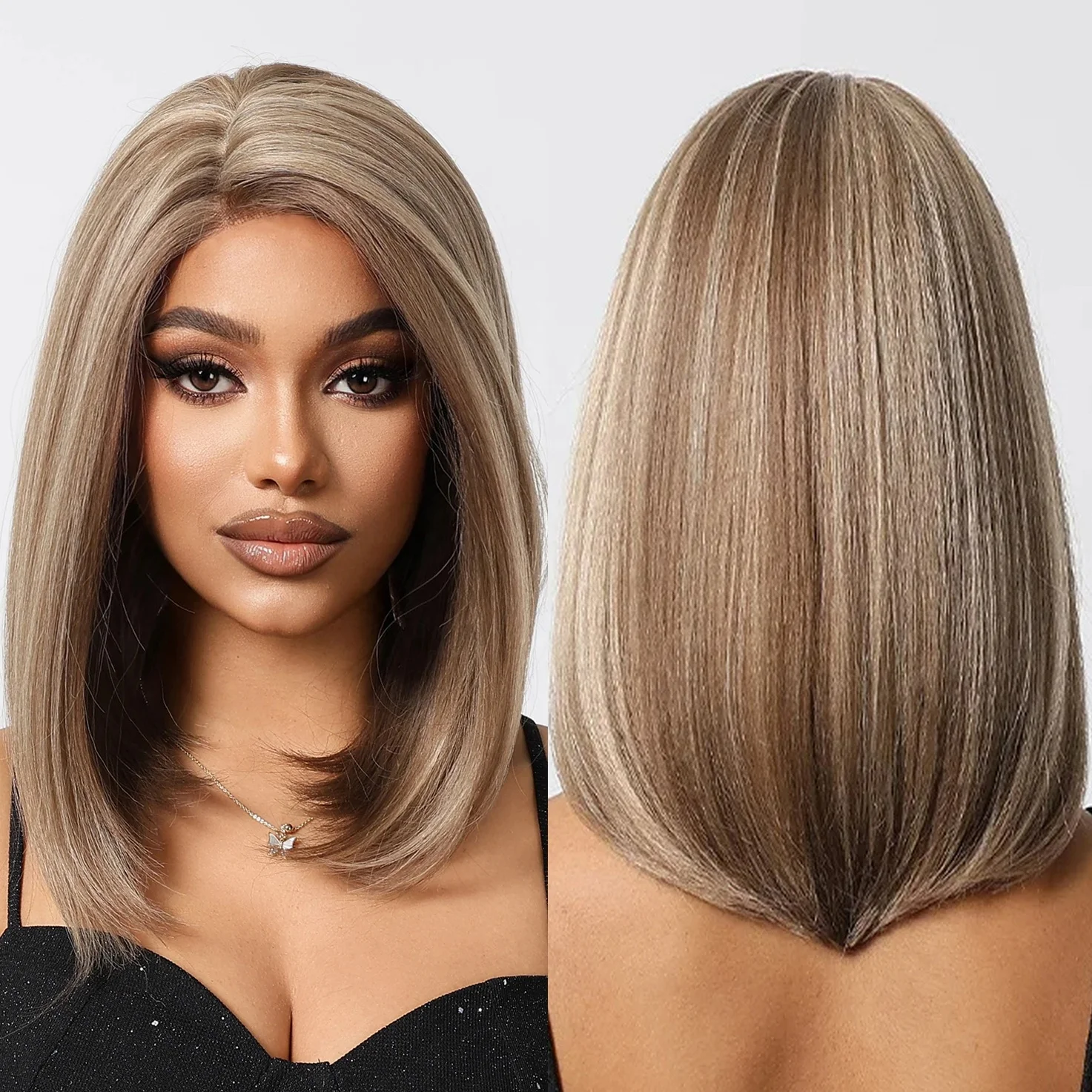 Future Chemical Fiber Synthetic Short BOB Lace Wig Brown Wigs Straight Medium Long Side Part Wig for Women Daily High Quality