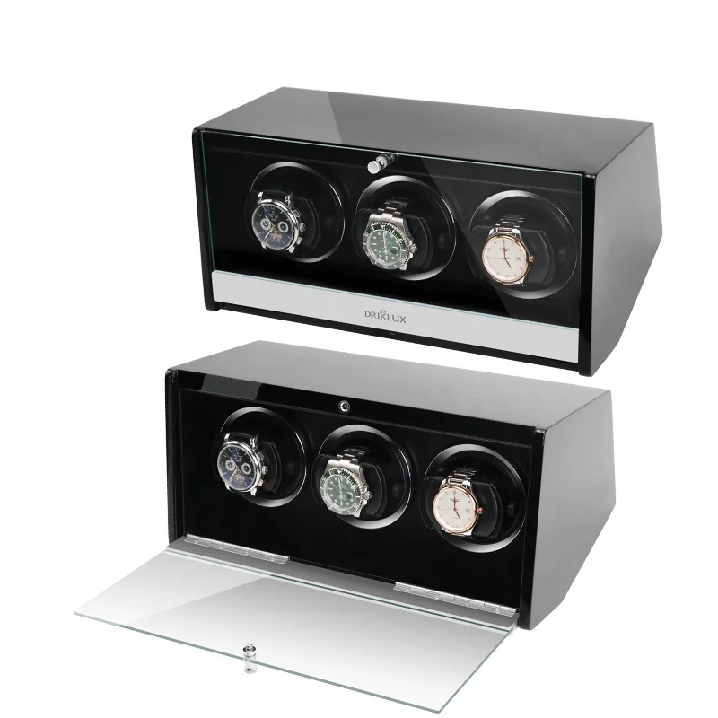 DRIKLUX Custom logo Luxury Square Watch Case Box Leather Lining High Quality Wooden Automatic Triple Watch Winder Box