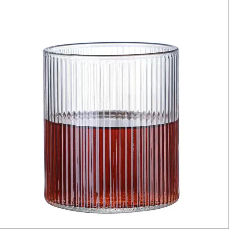 

Custom Blown Ribbed Cup Vertical Stripes Heat Resistant Glass Water Mug Breakfast Cup Whiskey Drinking Glasses, Customized color