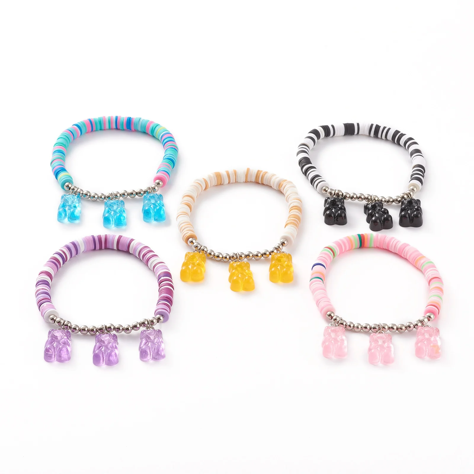 

PandaHall Polymer Clay Disc Beads Resin Bear Pendants Bracelets