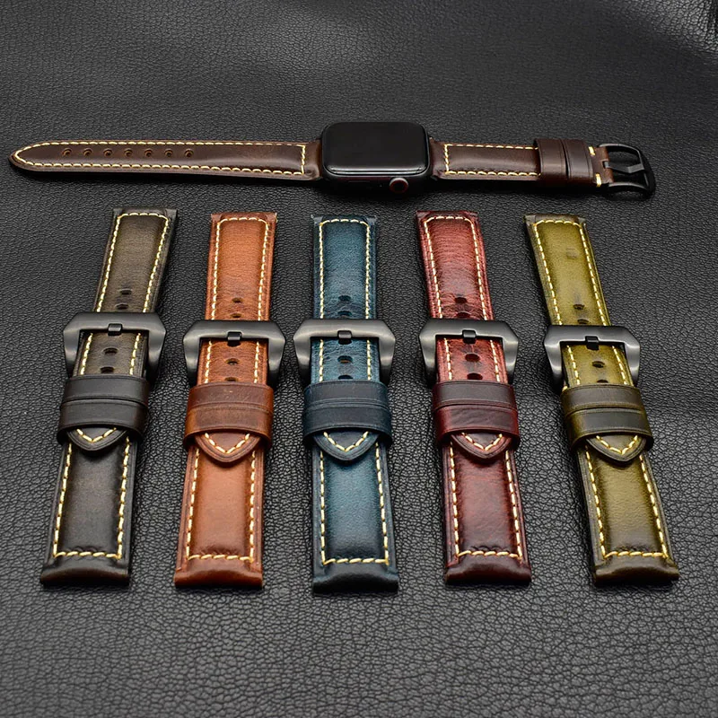 

HEQI Watch Band custom watch strap Genuine Leather 18mm 20mm 21mm 22mm 24mm 26mm Watchband Greasedleather Wristband, Black/red/blue/brown/green/coffee