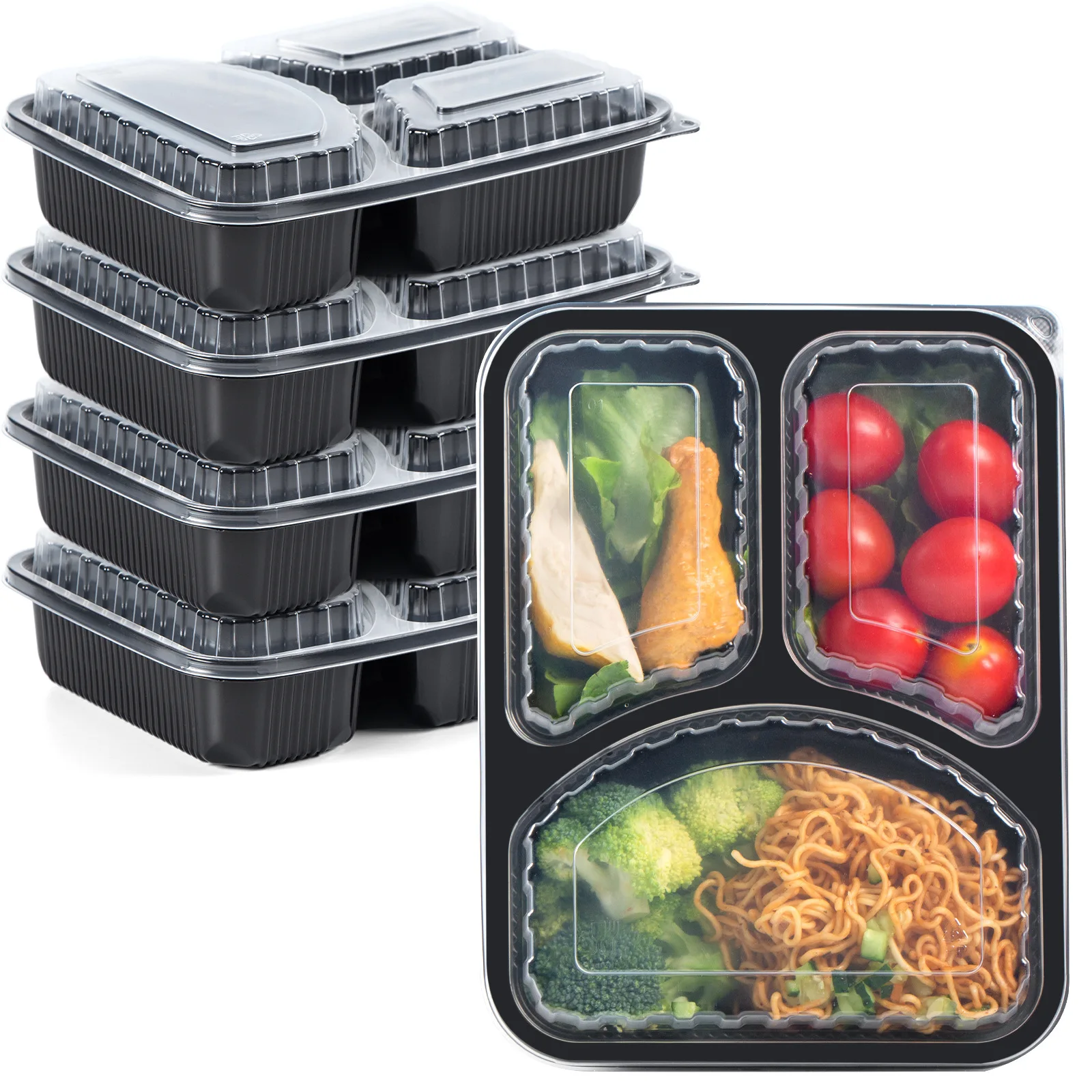 

Disposable Food Container 3 Compartment Leak Proof Take Away Food Packaging Plastic PP Lunch Box