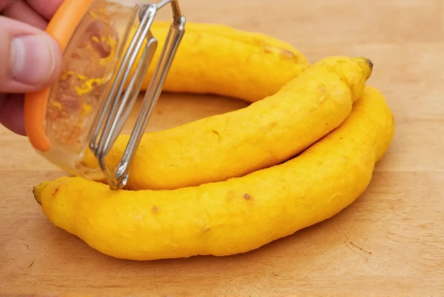 Close-up of fresh turmeric root being peeled with a vegetable peeler on a wooden cutting board