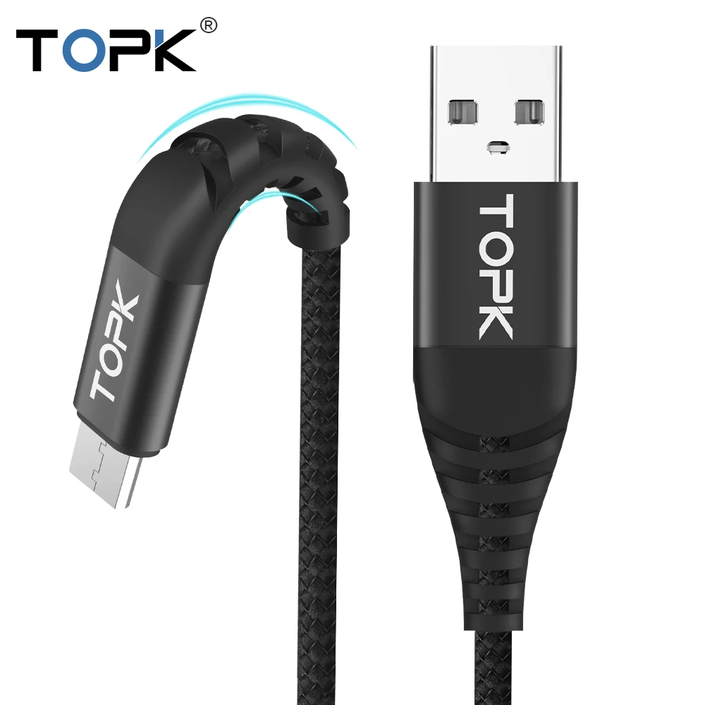

TOPK 3A High Quality Nylon Weave Fast Phone Charger Micro USB Type C Cable, Black / red