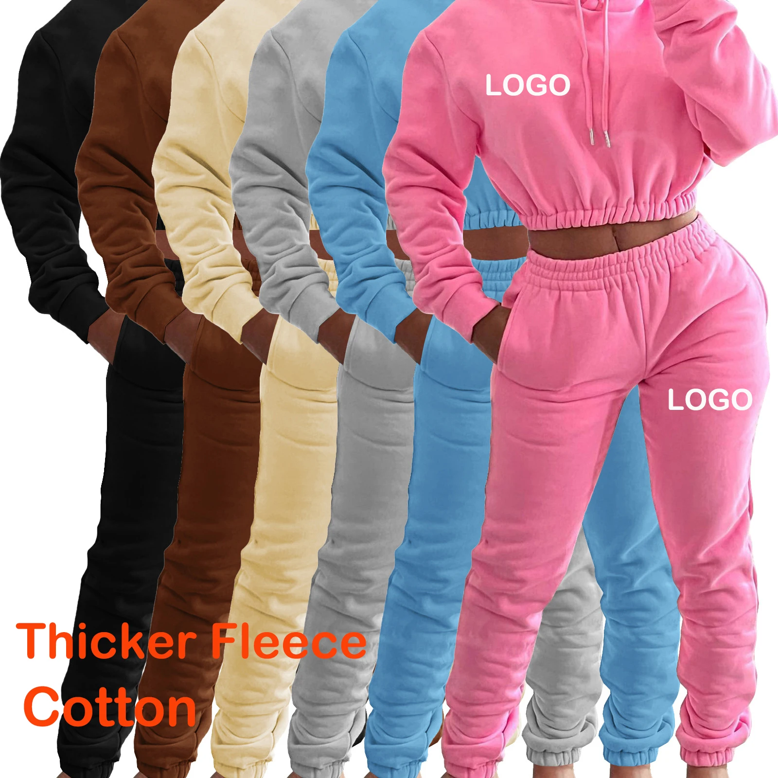 

Winter Fall Clothing 2021 Workout Fleece Sweatpants and Crop Top Hoodies with Jogger Set 2 Piece Tracksuit Women Two Piece Set