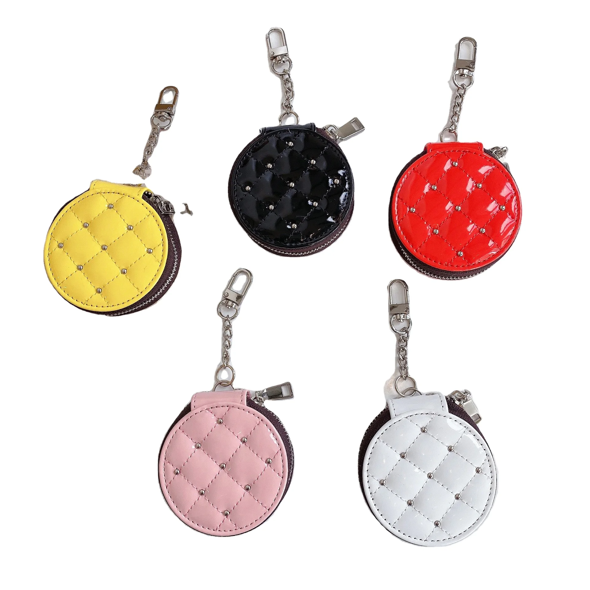 

Rivets diamond zipper with keychain leather for airpod 1 2 3 Pro case, 5 colors