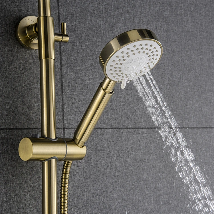 Thermostatic Bathroom Shower Mixer Wall Mounted Brushed Gold Rain Shower Set