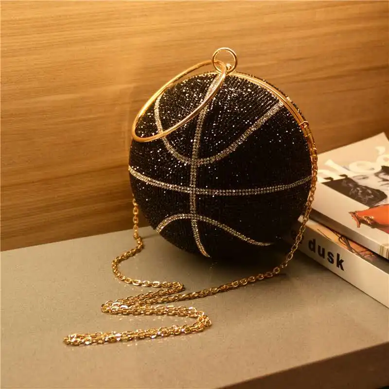 

New crystal black color basket ball purses stone wedding round ball shiny glitter rhinestone bling diamond basketball purse, Customized color