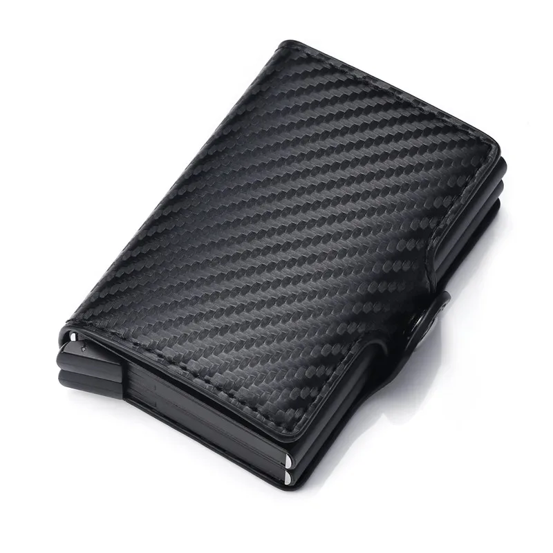 

Smart Wallet Carbon Fiber Multifunctional Card Case Anti-theft PU Leather Aluminum Box RFID Double Boxes Card Holders