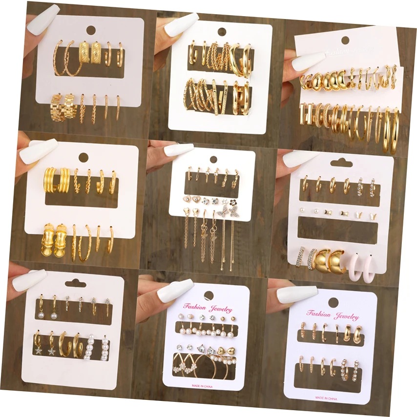 

17KM New Pearl Dangle Earrings Set Metal Gold Color Butterfly Locks Earrings for Women Shell Trendy Jewelry Hoop Earrings