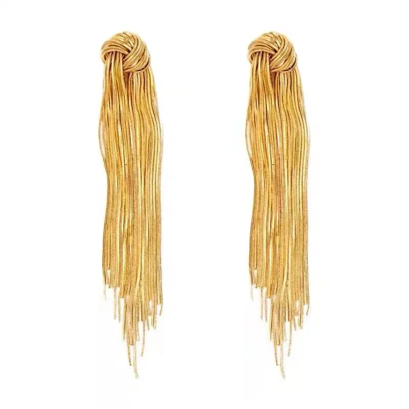 

Europe and America 18K gold earrings button knotted fringe exaggerated earrings women's silver needle earrings