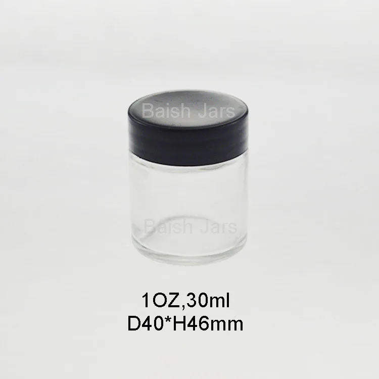 1oz 30ml 1g Smell Proof White Cap Black Cap 1 Gram Premium Glass Jar