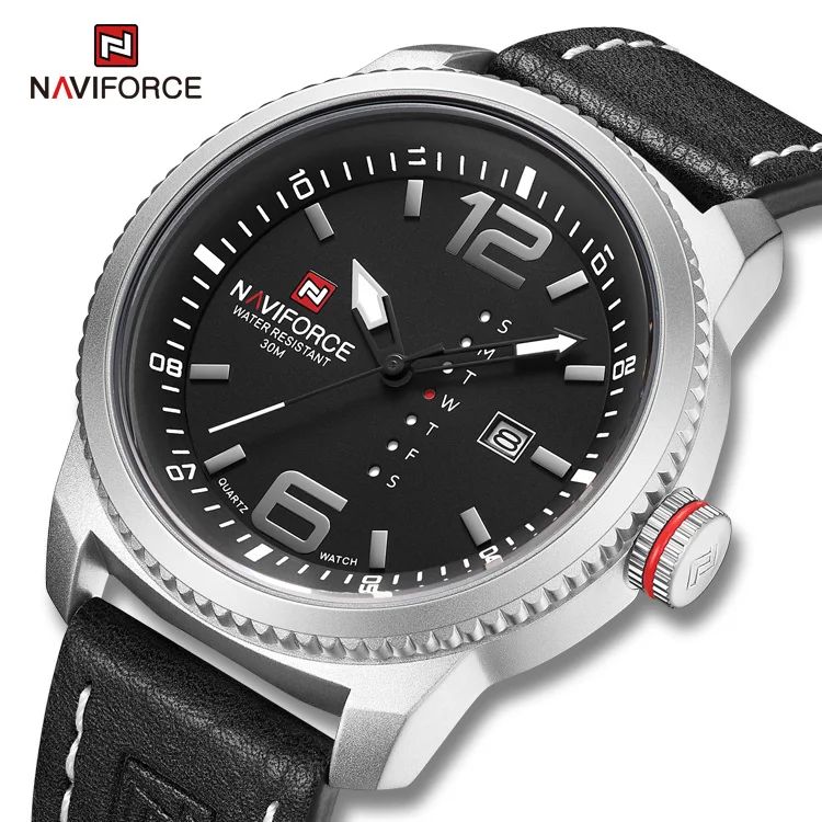

NAVIFORCE 9063 SWB Mens Day Date Sport Quartz Leather Military Watch 2019 Hot Sell