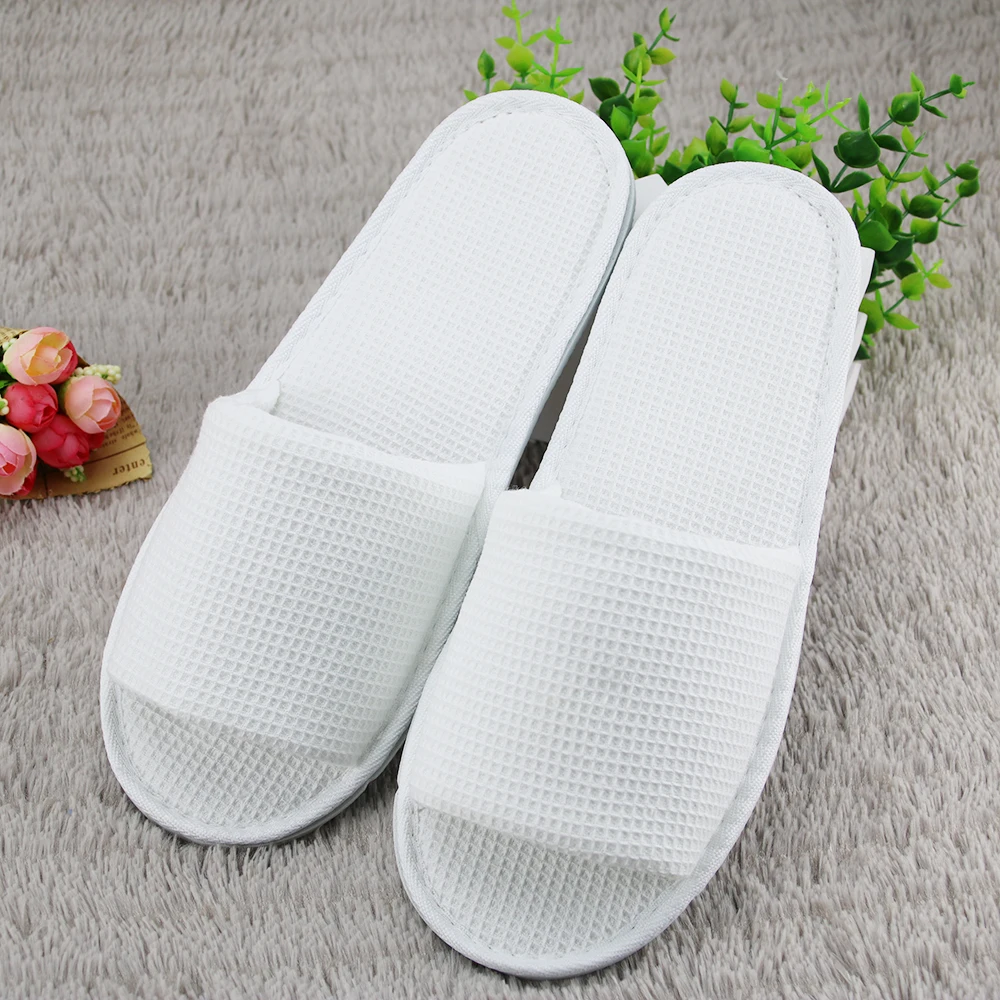 
disposable open toe waffle terry cotton hotel slippers with custom logo 