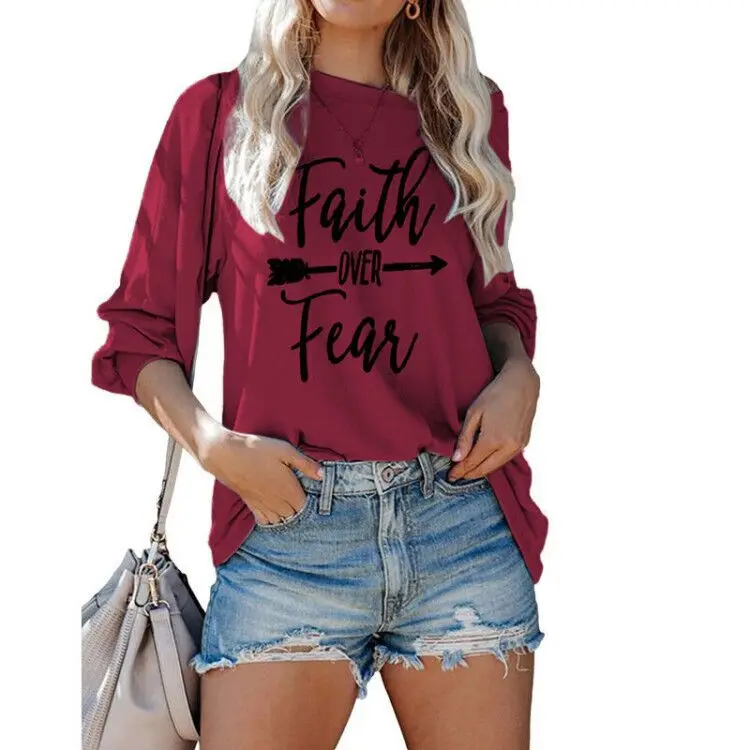 

2021 New Design Fashion Spring Casual Ladies Printed Long Sleeve T Shirts Women Tops