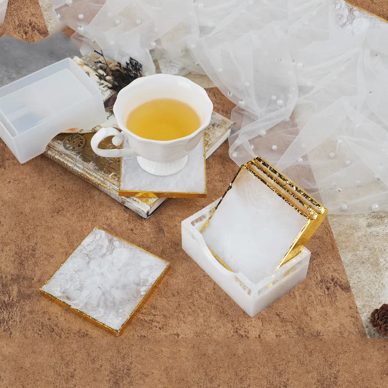 

DIY Transparent Epoxy Resin Molds Square Glass Coaster with Coaster Storage Box Silicone Mirror Mold for Resin