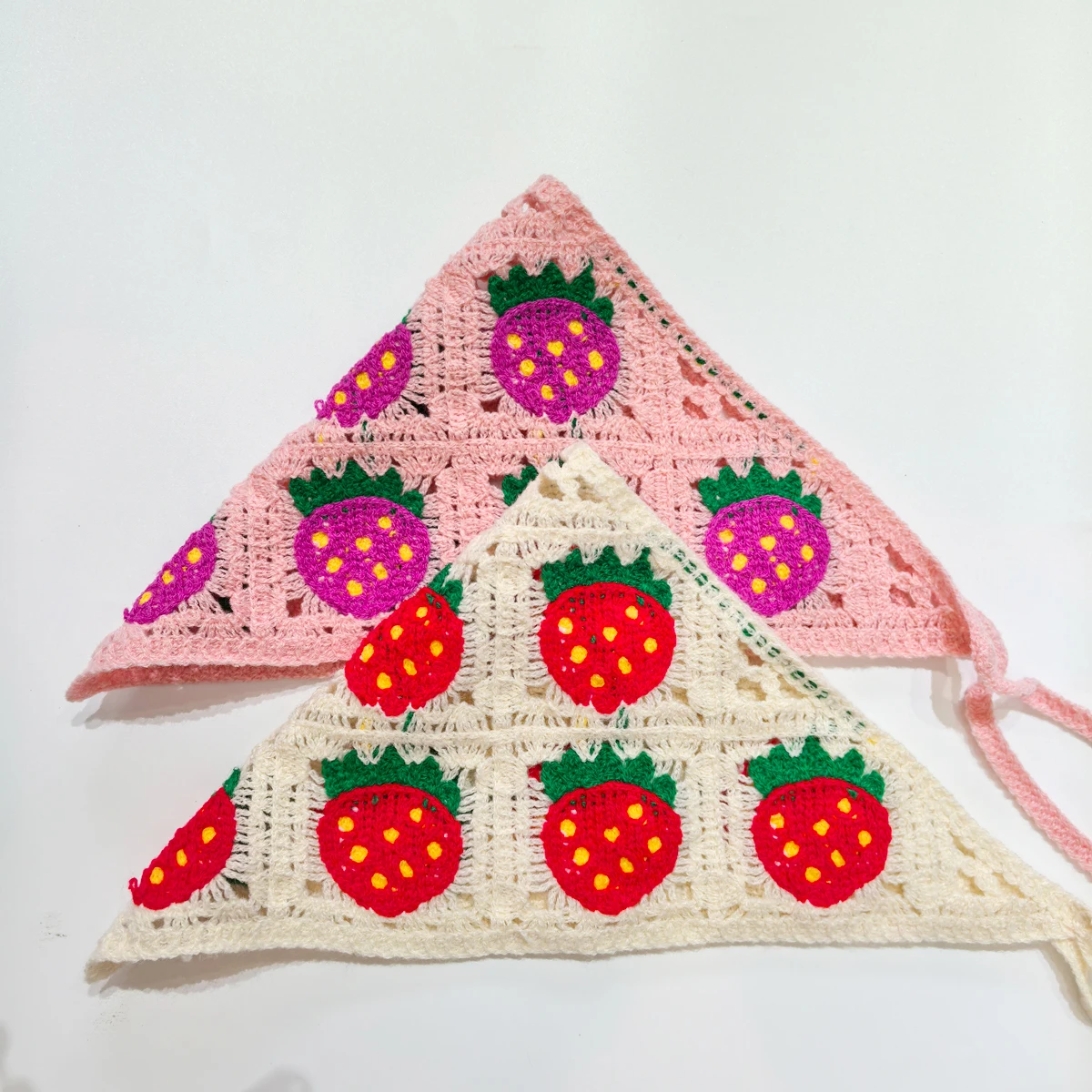 French Pastoral Fresh Style Headscarf Women Acrylic Handmade Strawberry Design  Crochet Headscarf Girls