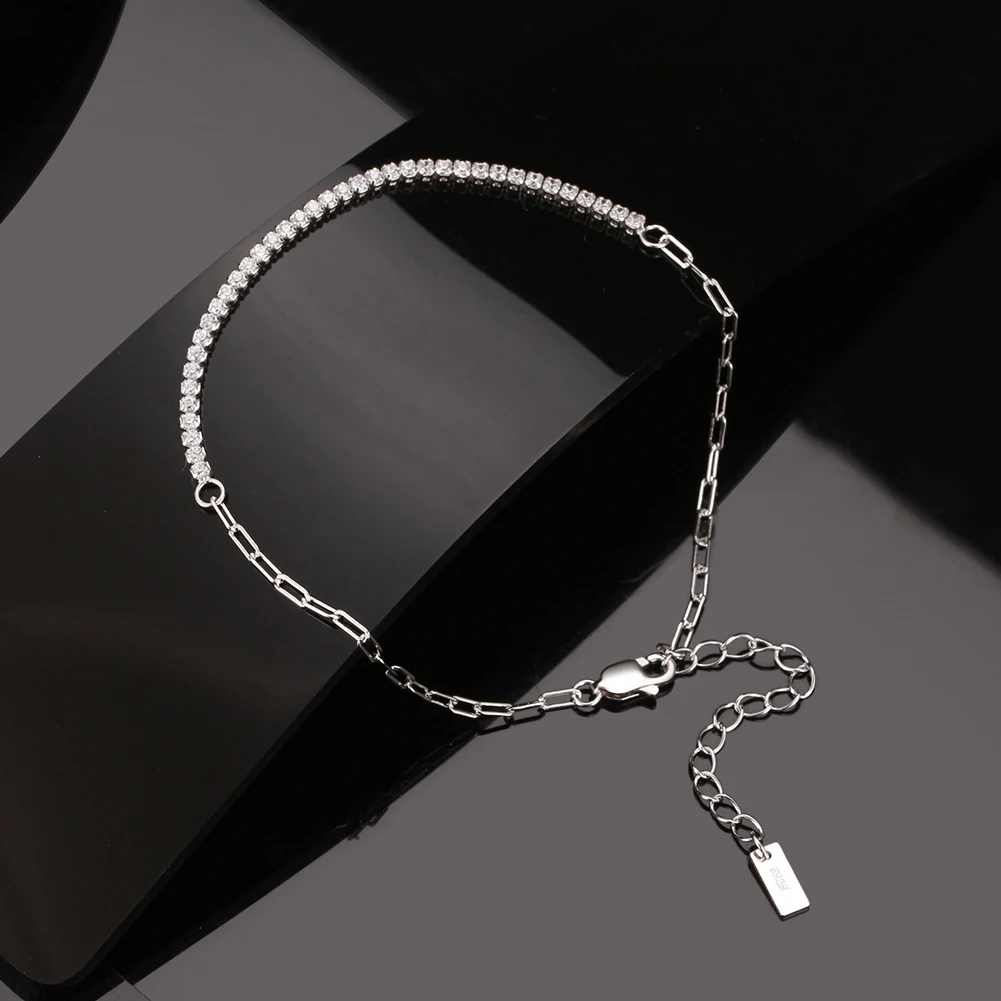 RINNTIN SB141 Fashionable 925 Sterling Silver Jewelry 14k Gold Plated Adjustable Paperclip Chain Spliced Zircon Tennis Bracelet