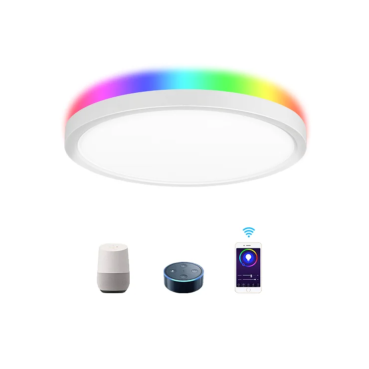 Smart Home Decoration Flush Mount CCT Selectable RGB Wifi App Alexa Voice Control Smart Led Ceiling Light