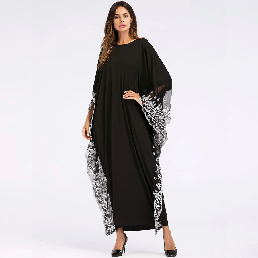 

Dress Women Outwear Moroccan Kaftan Abayas Tunic Arab Jubah Islamic Clothing Long Robe Loose Hijab, Black