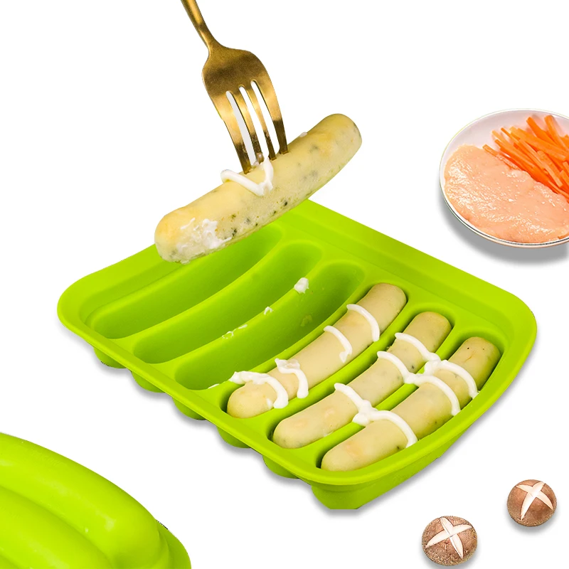 

Hot DIY Tool Sausage Stuffing Maker Mold Silicone Hot Dog Molds with Lid, Red/green