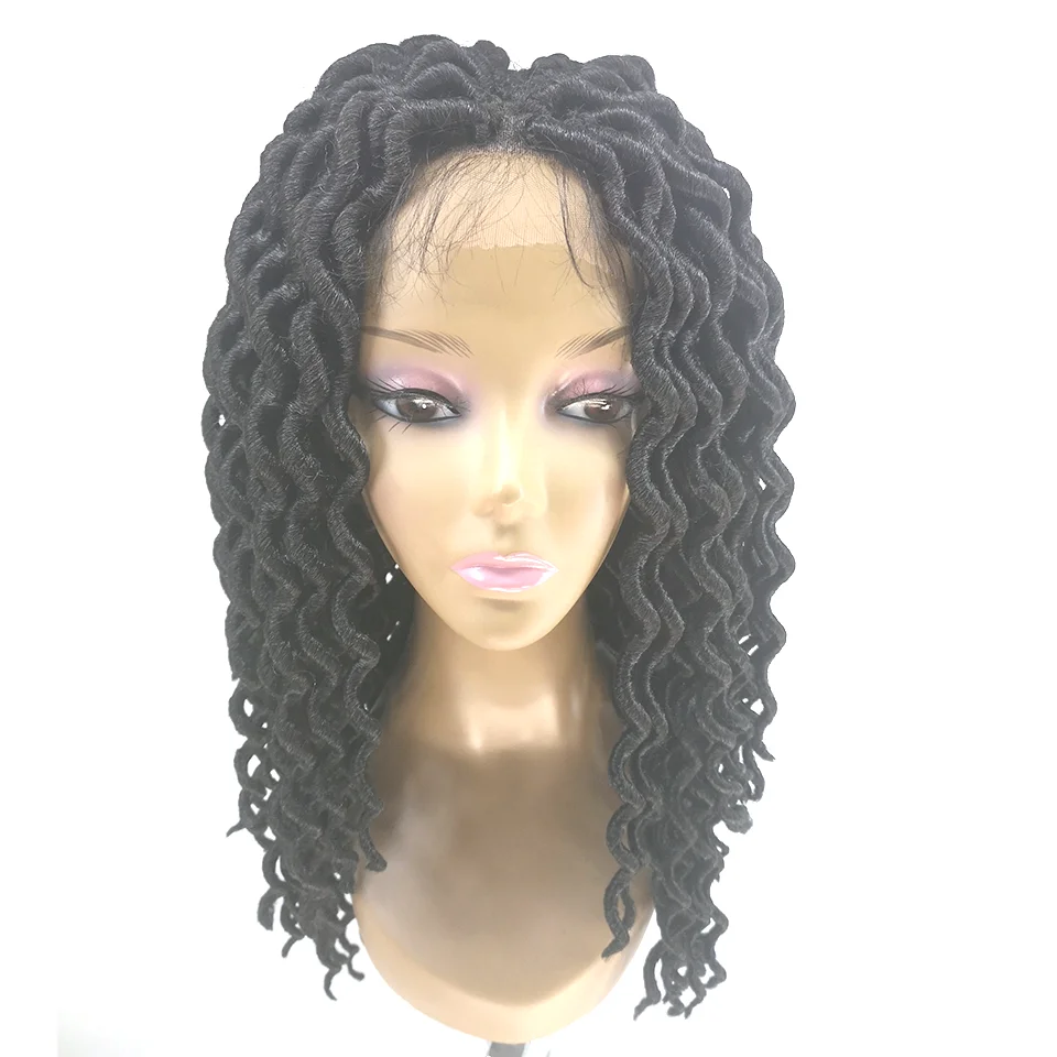 

22Inch Synthetic Faux Locs Hair Braided Lace Front Wig for black women Lady Goddess African Dreadlocks Wig High Quality
