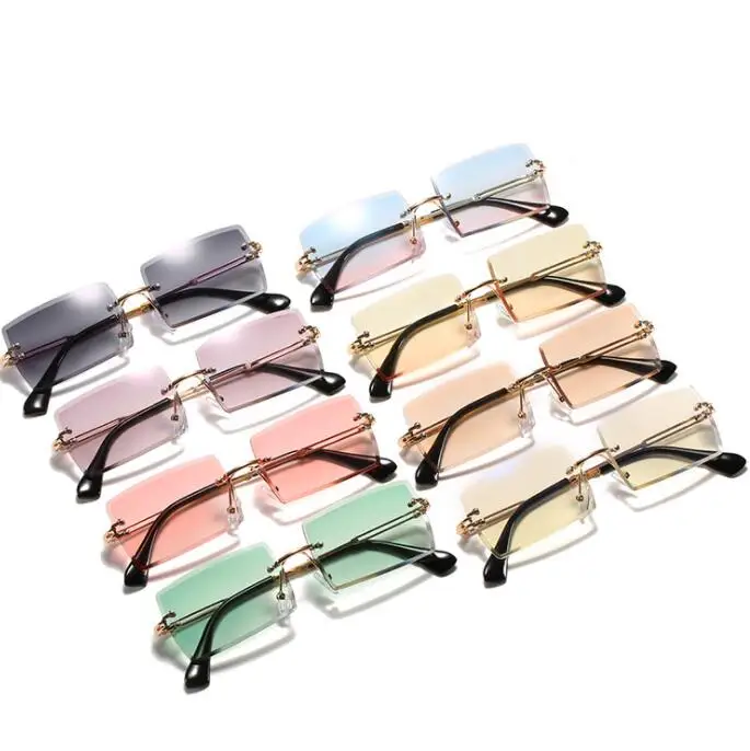 

2020 Qmoon Popular Colorful Small Frame Rimless Sunglasses Rectangle for Women