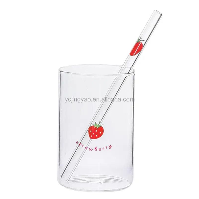 

Drinking Borosilicate Glass Cup Heat-Resisting Milk Fruit Juice Water Storage Cup With a Straw for Home Office, Clear transparent