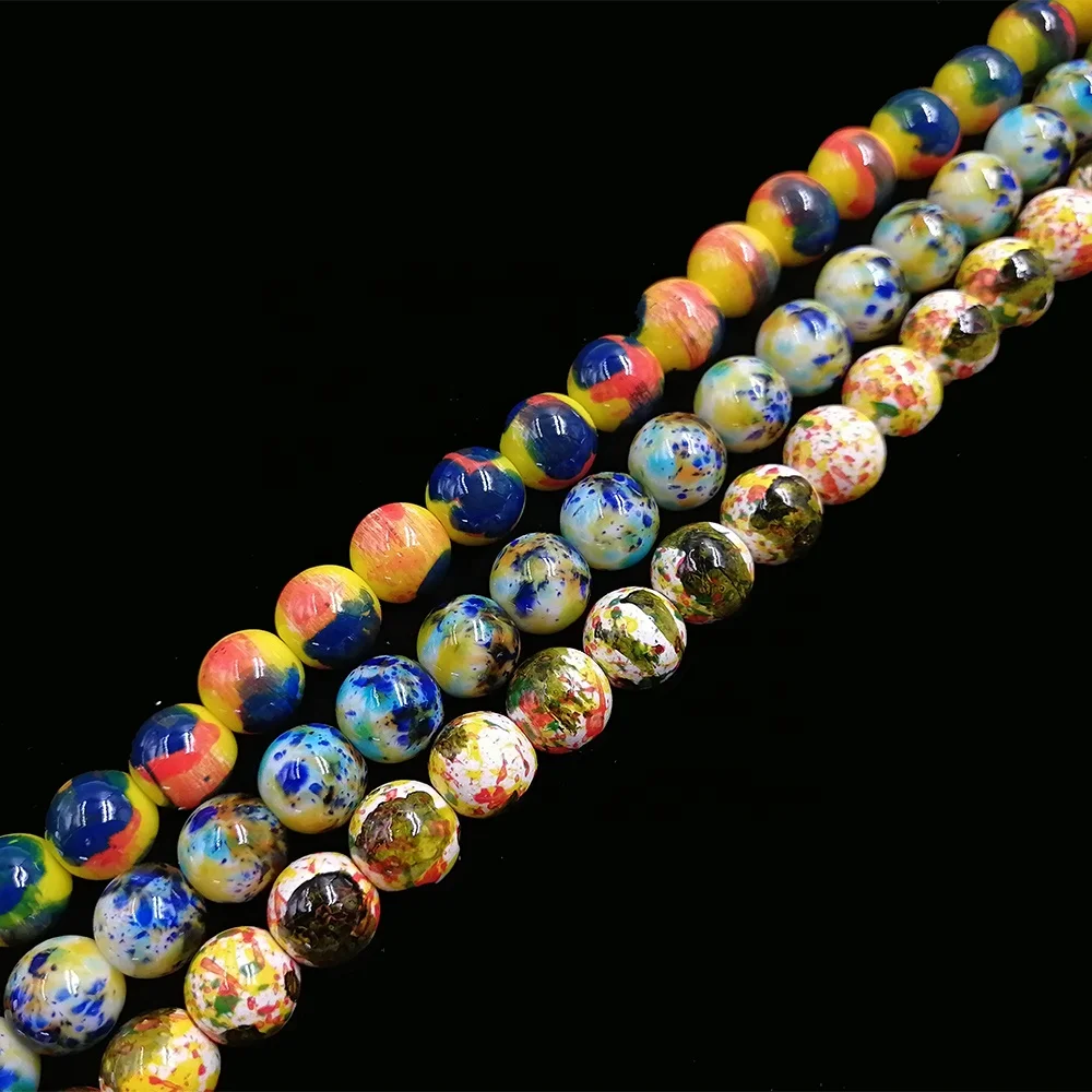 

Jewelry Assortment Color Picture Beads Oil Painting Design Glass Beads For Jewelry, 3 colors